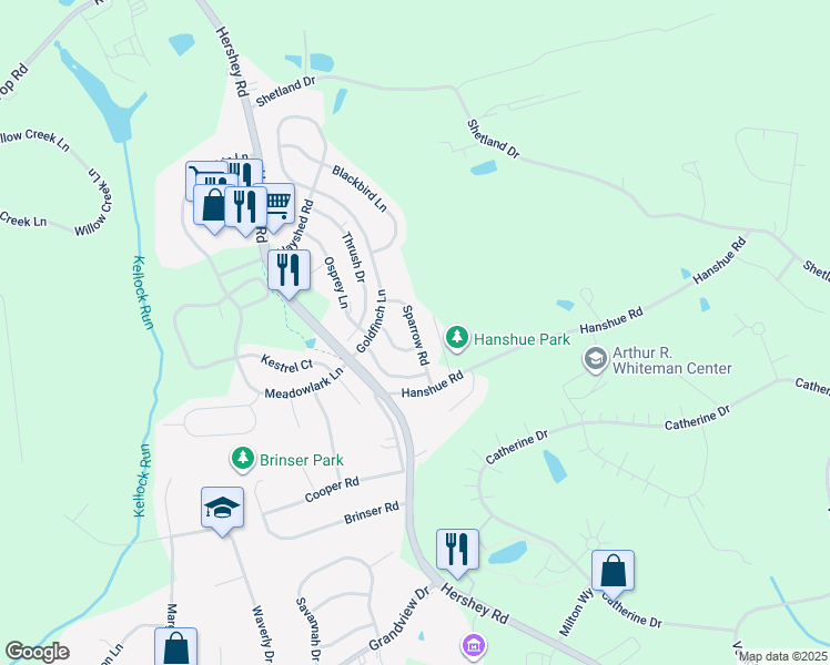 map of restaurants, bars, coffee shops, grocery stores, and more near 141 Sparrow Road in Hummelstown