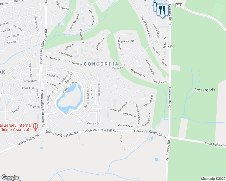 map of restaurants, bars, coffee shops, grocery stores, and more near 21B John Hancock Drive in Monroe Township