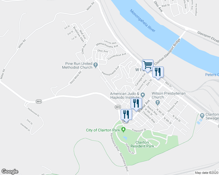 map of restaurants, bars, coffee shops, grocery stores, and more near 733 North 6th Street in Clairton