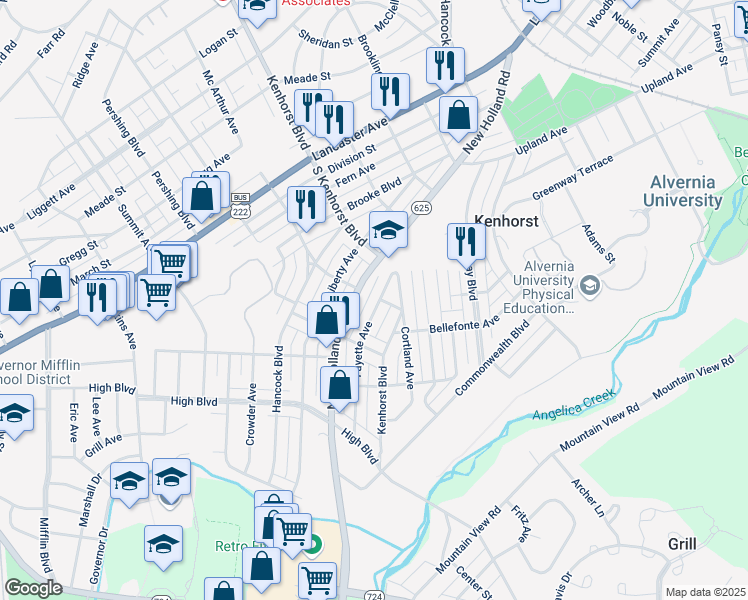 map of restaurants, bars, coffee shops, grocery stores, and more near 1403 Fayette Avenue in Reading
