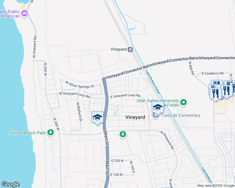map of restaurants, bars, coffee shops, grocery stores, and more near 68 East 630 North in Vineyard