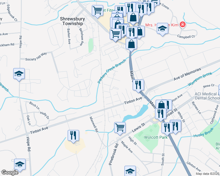 map of restaurants, bars, coffee shops, grocery stores, and more near 58 Country Club Road in Eatontown