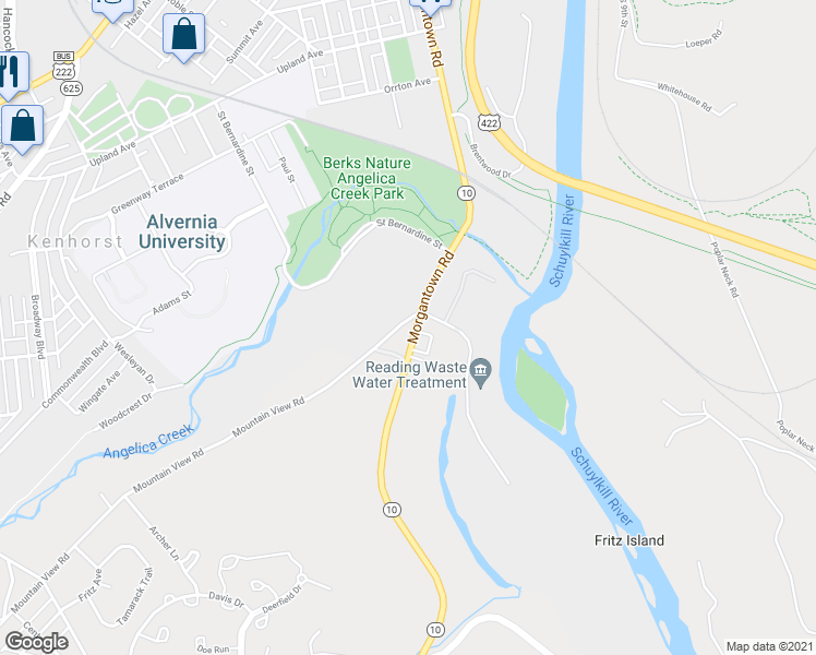 map of restaurants, bars, coffee shops, grocery stores, and more near 903 Morgantown Road in Reading