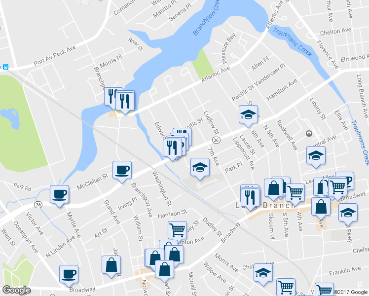 map of restaurants, bars, coffee shops, grocery stores, and more near 461 Joline Ave in Long Branch