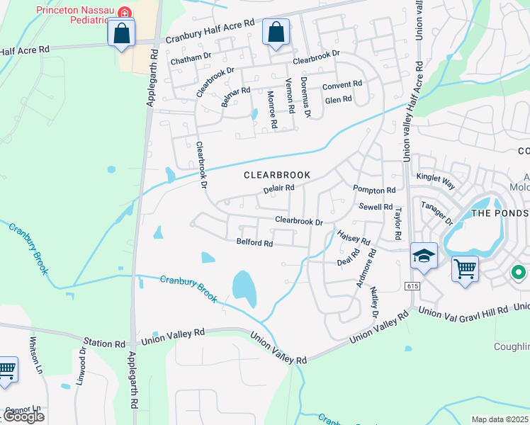 map of restaurants, bars, coffee shops, grocery stores, and more near 480 Fairton Drive in Monroe Township