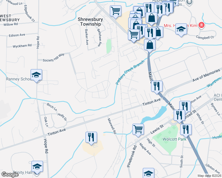 map of restaurants, bars, coffee shops, grocery stores, and more near 98 Secretariat Court in Tinton Falls