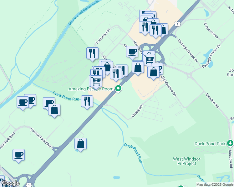 map of restaurants, bars, coffee shops, grocery stores, and more near 3495 U.S. 1 in Princeton