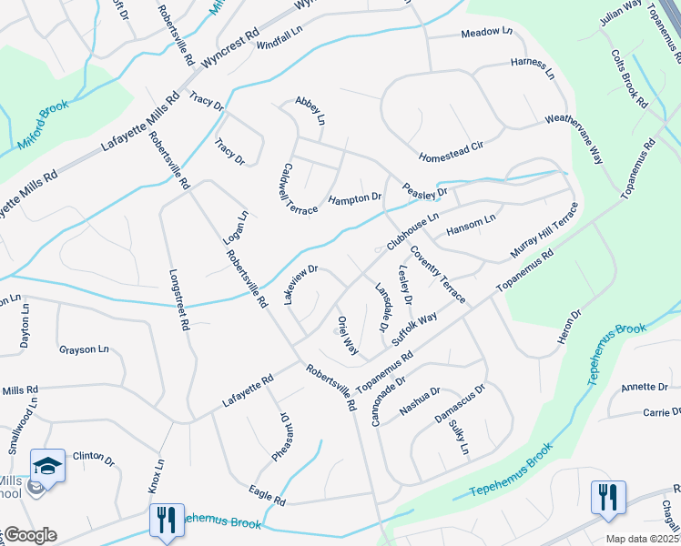 map of restaurants, bars, coffee shops, grocery stores, and more near 51 Lakeview Drive in Marlboro Township
