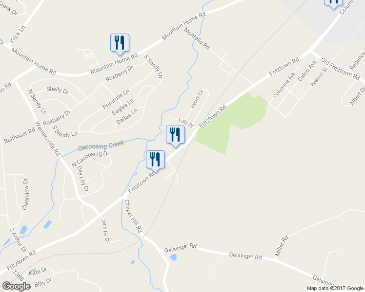 map of restaurants, bars, coffee shops, grocery stores, and more near 729 Fritztown Road in Reading