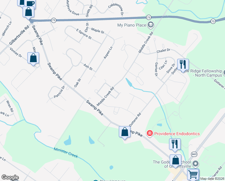 map of restaurants, bars, coffee shops, grocery stores, and more near 145 Kati Court in Gilbertsville