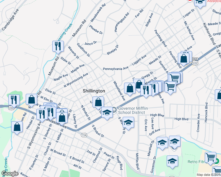 map of restaurants, bars, coffee shops, grocery stores, and more near 300 East Elm Street in Reading