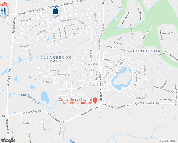 map of restaurants, bars, coffee shops, grocery stores, and more near 812A Sewell Road in Monroe Township