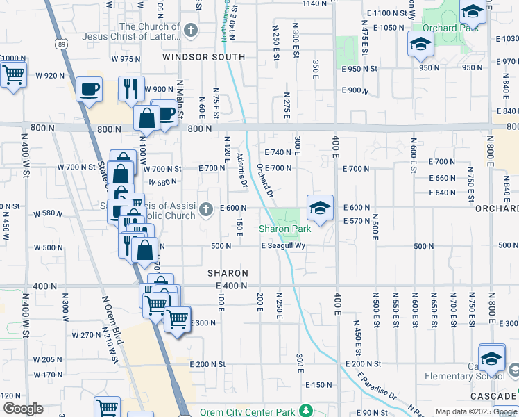 map of restaurants, bars, coffee shops, grocery stores, and more near 661 North 190 East in Orem