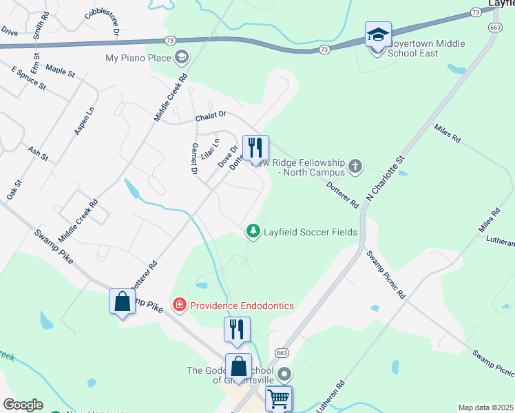 map of restaurants, bars, coffee shops, grocery stores, and more near 132 Marisa Lane in Gilbertsville