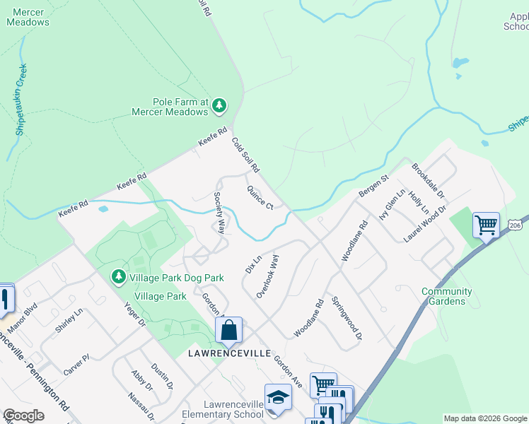 map of restaurants, bars, coffee shops, grocery stores, and more near 23 Quince Court in Trenton