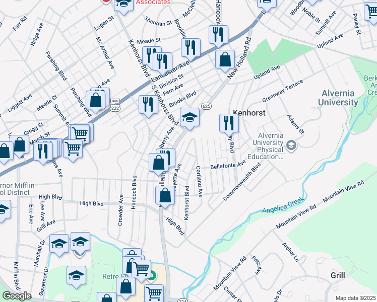 map of restaurants, bars, coffee shops, grocery stores, and more near 1382 Fayette Avenue in Reading