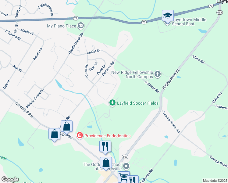 map of restaurants, bars, coffee shops, grocery stores, and more near 132 Marisa Lane in Gilbertsville
