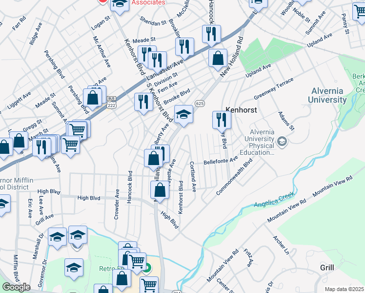 map of restaurants, bars, coffee shops, grocery stores, and more near 1382 Fayette Avenue in Reading