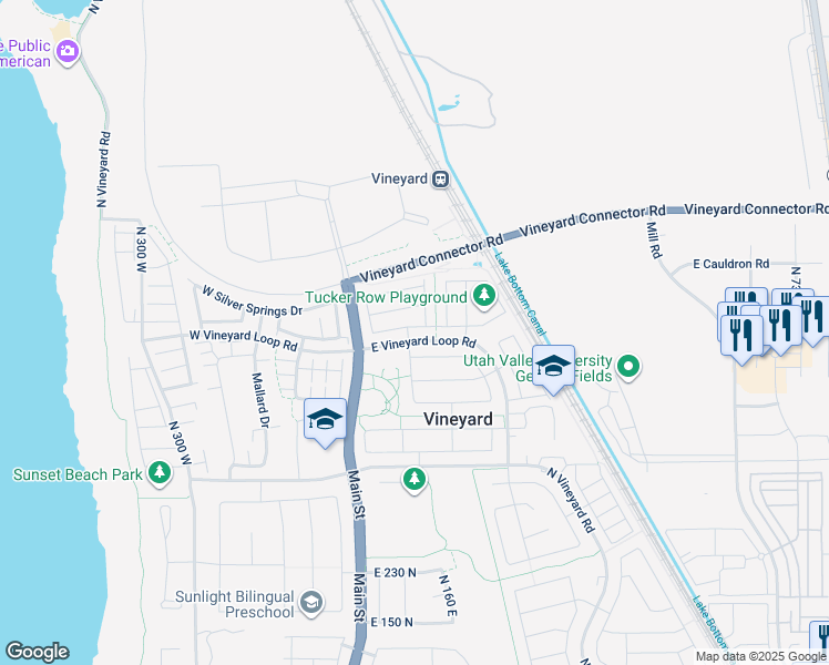 map of restaurants, bars, coffee shops, grocery stores, and more near 84e East Vineyard Loop Road in Vineyard