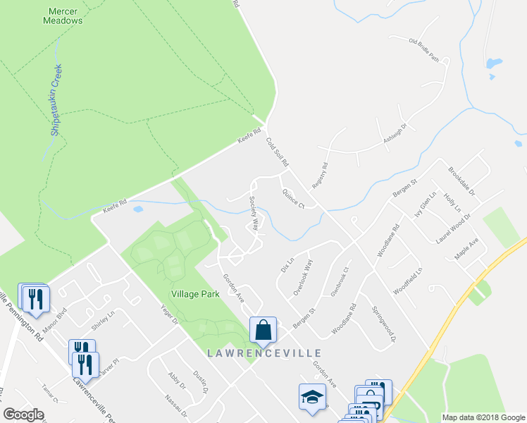 map of restaurants, bars, coffee shops, grocery stores, and more near 18 Cypress Court in Lawrence Township
