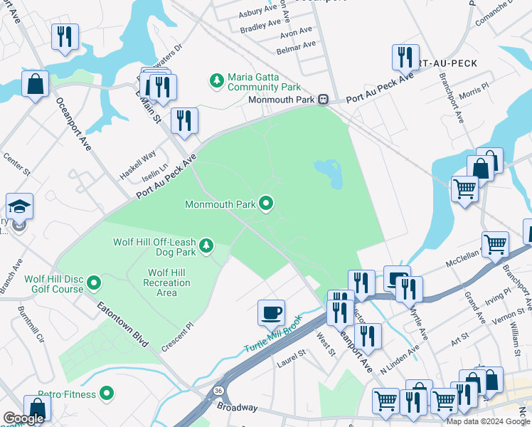 map of restaurants, bars, coffee shops, grocery stores, and more near 175 Oceanport Avenue in Oceanport