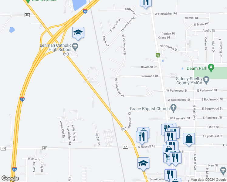 map of restaurants, bars, coffee shops, grocery stores, and more near Stonecastle Court in Sidney