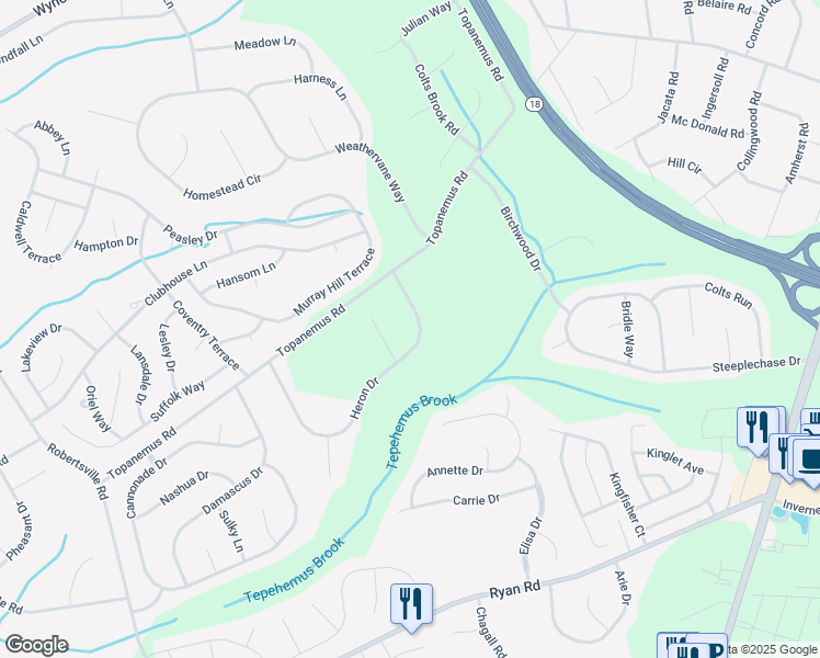 map of restaurants, bars, coffee shops, grocery stores, and more near 16 Heron Drive in Marlboro Township