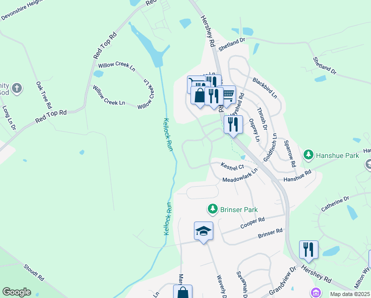 map of restaurants, bars, coffee shops, grocery stores, and more near 130 Peregrine Lane in Hummelstown
