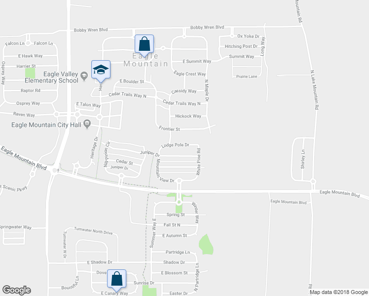 map of restaurants, bars, coffee shops, grocery stores, and more near 2116 Lodge Pole Drive in Eagle Mountain