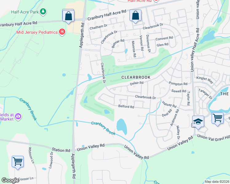 map of restaurants, bars, coffee shops, grocery stores, and more near 459A Delair Road in Monroe Township
