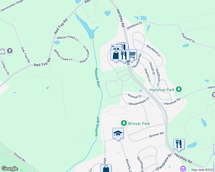 map of restaurants, bars, coffee shops, grocery stores, and more near 130 Peregrine Lane in Hummelstown