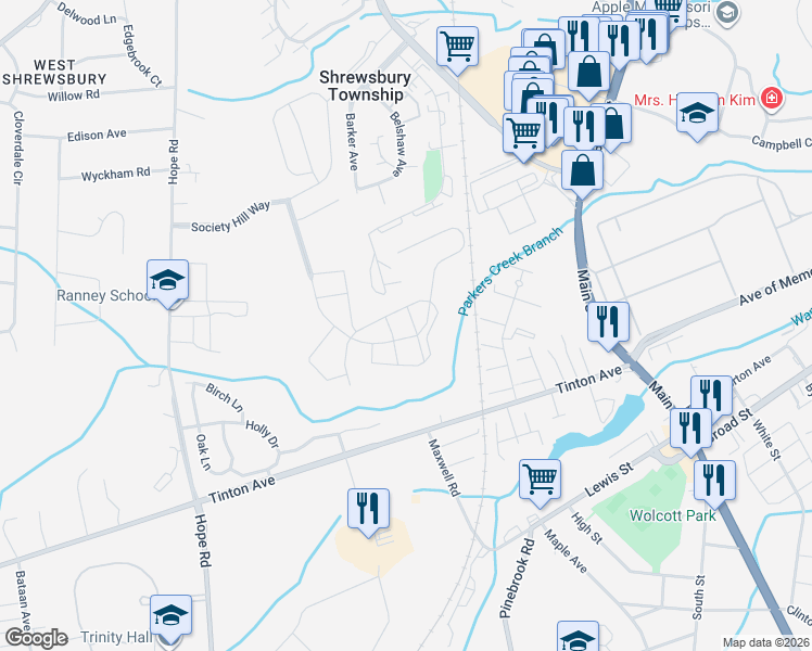 map of restaurants, bars, coffee shops, grocery stores, and more near 17 Steeple Chase Court in Tinton Falls