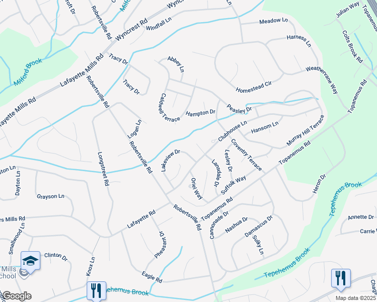 map of restaurants, bars, coffee shops, grocery stores, and more near 47 Lakeview Drive in Marlboro Township