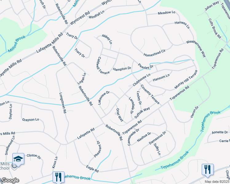 map of restaurants, bars, coffee shops, grocery stores, and more near 47 Lakeview Drive in Marlboro Township