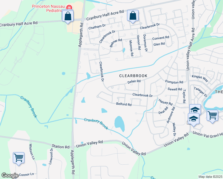 map of restaurants, bars, coffee shops, grocery stores, and more near 458 Delair Road in Monroe Township