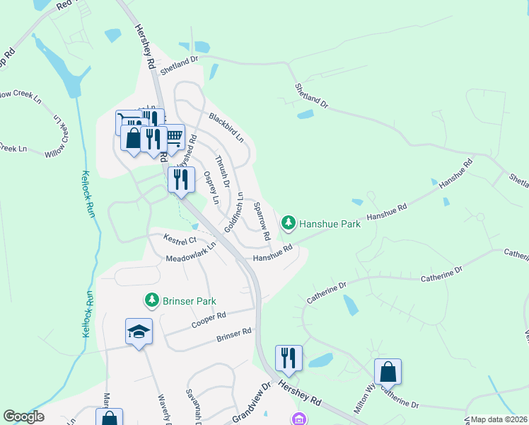 map of restaurants, bars, coffee shops, grocery stores, and more near 160 Sparrow Road in Hummelstown