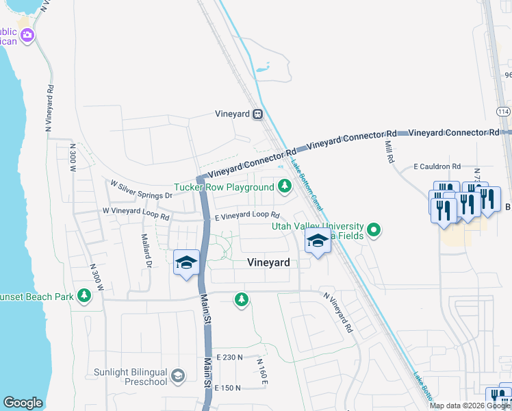 map of restaurants, bars, coffee shops, grocery stores, and more near East 630 North in Vineyard