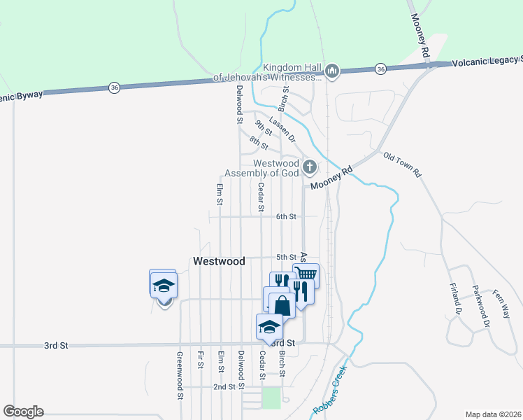map of restaurants, bars, coffee shops, grocery stores, and more near 6th Street in Westwood