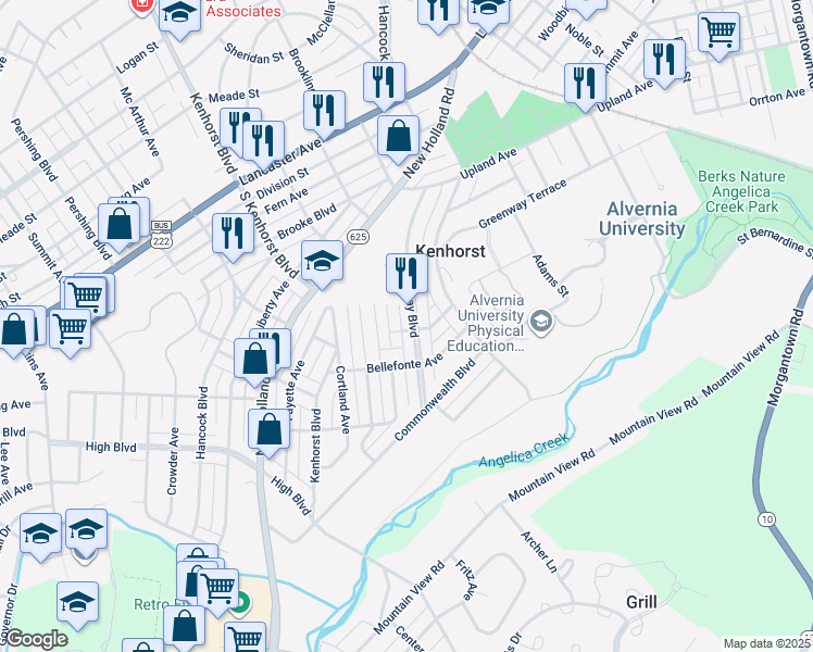 map of restaurants, bars, coffee shops, grocery stores, and more near 1167 Broadway Boulevard in Reading