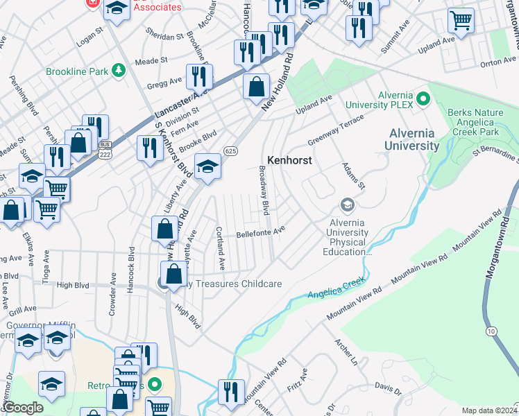 map of restaurants, bars, coffee shops, grocery stores, and more near 1167 Broadway Boulevard in Reading