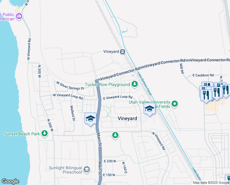 map of restaurants, bars, coffee shops, grocery stores, and more near 84e East Vineyard Loop Road in Vineyard