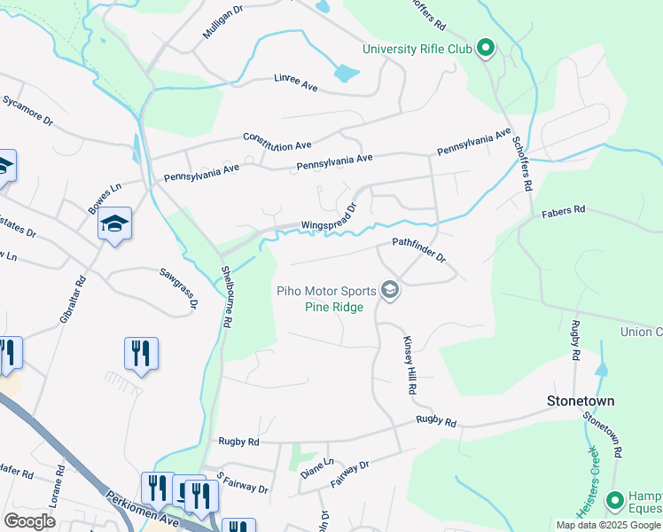 map of restaurants, bars, coffee shops, grocery stores, and more near 260 Pathfinder Drive in Birdsboro