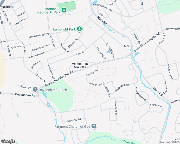 map of restaurants, bars, coffee shops, grocery stores, and more near 5995 Camden Drive in Harrisburg