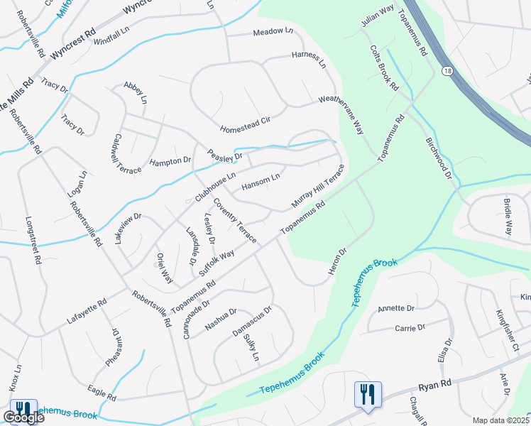 map of restaurants, bars, coffee shops, grocery stores, and more near 4 Phaeton Lane in Marlboro