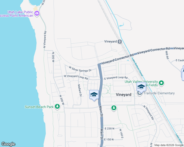 map of restaurants, bars, coffee shops, grocery stores, and more near 633 North Sun Peak Drive in Vineyard