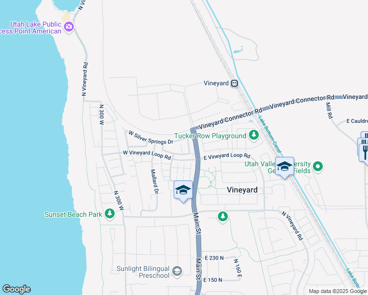 map of restaurants, bars, coffee shops, grocery stores, and more near 27 West Seasons Drive in Vineyard