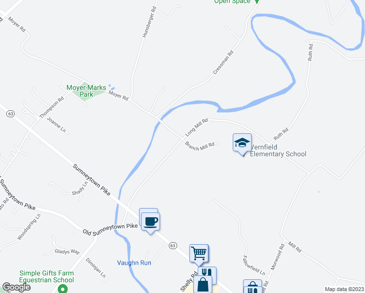 map of restaurants, bars, coffee shops, grocery stores, and more near 1001 Branch Mill Road in Telford