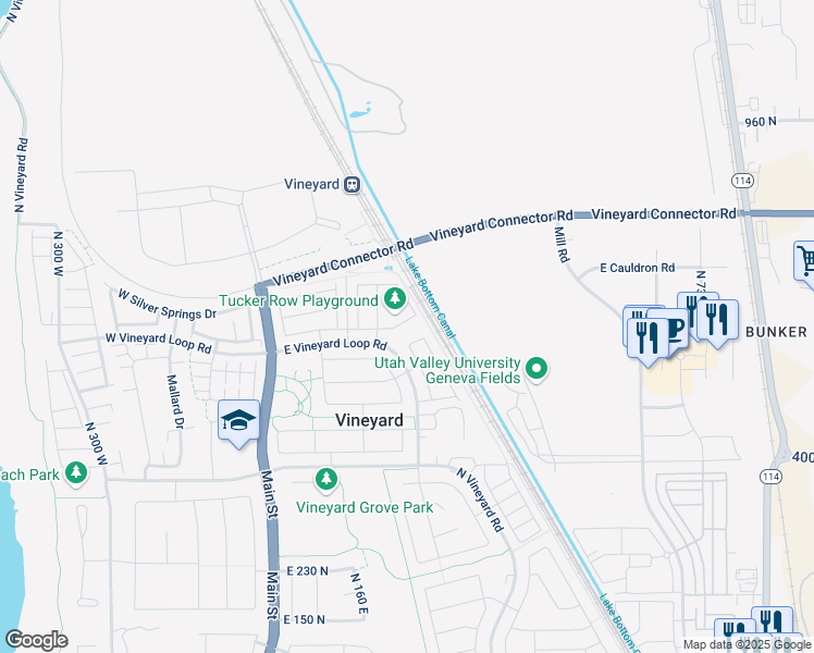 map of restaurants, bars, coffee shops, grocery stores, and more near 236 East 630 North in Vineyard