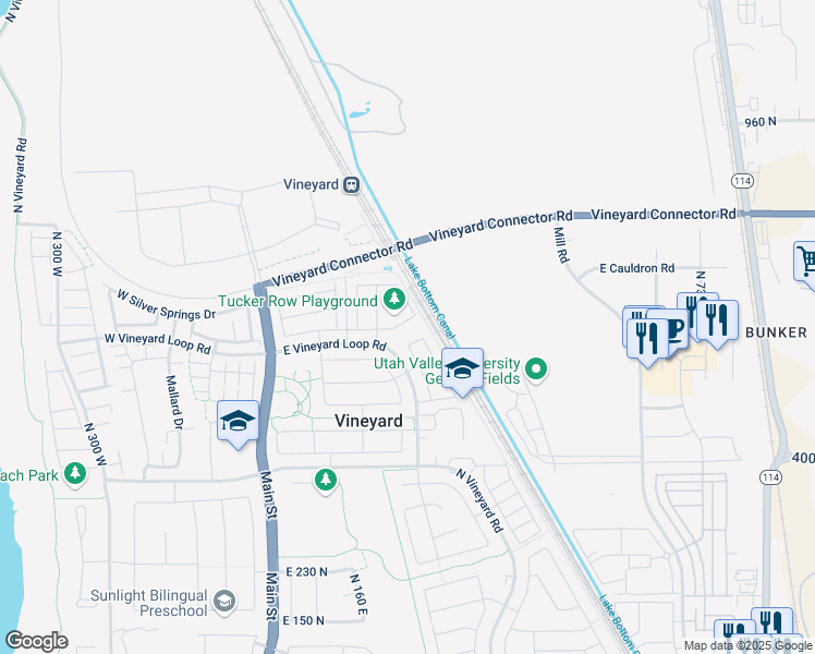 map of restaurants, bars, coffee shops, grocery stores, and more near 236 East 630 North in Vineyard