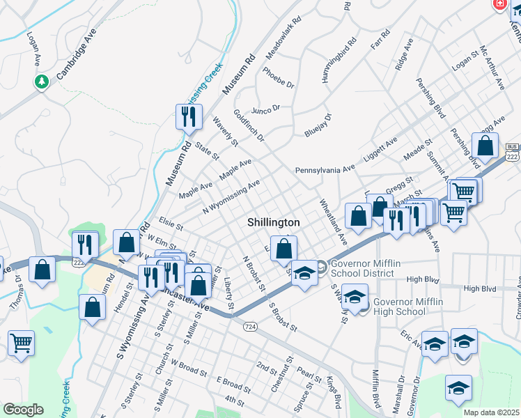 map of restaurants, bars, coffee shops, grocery stores, and more near in Shillington
